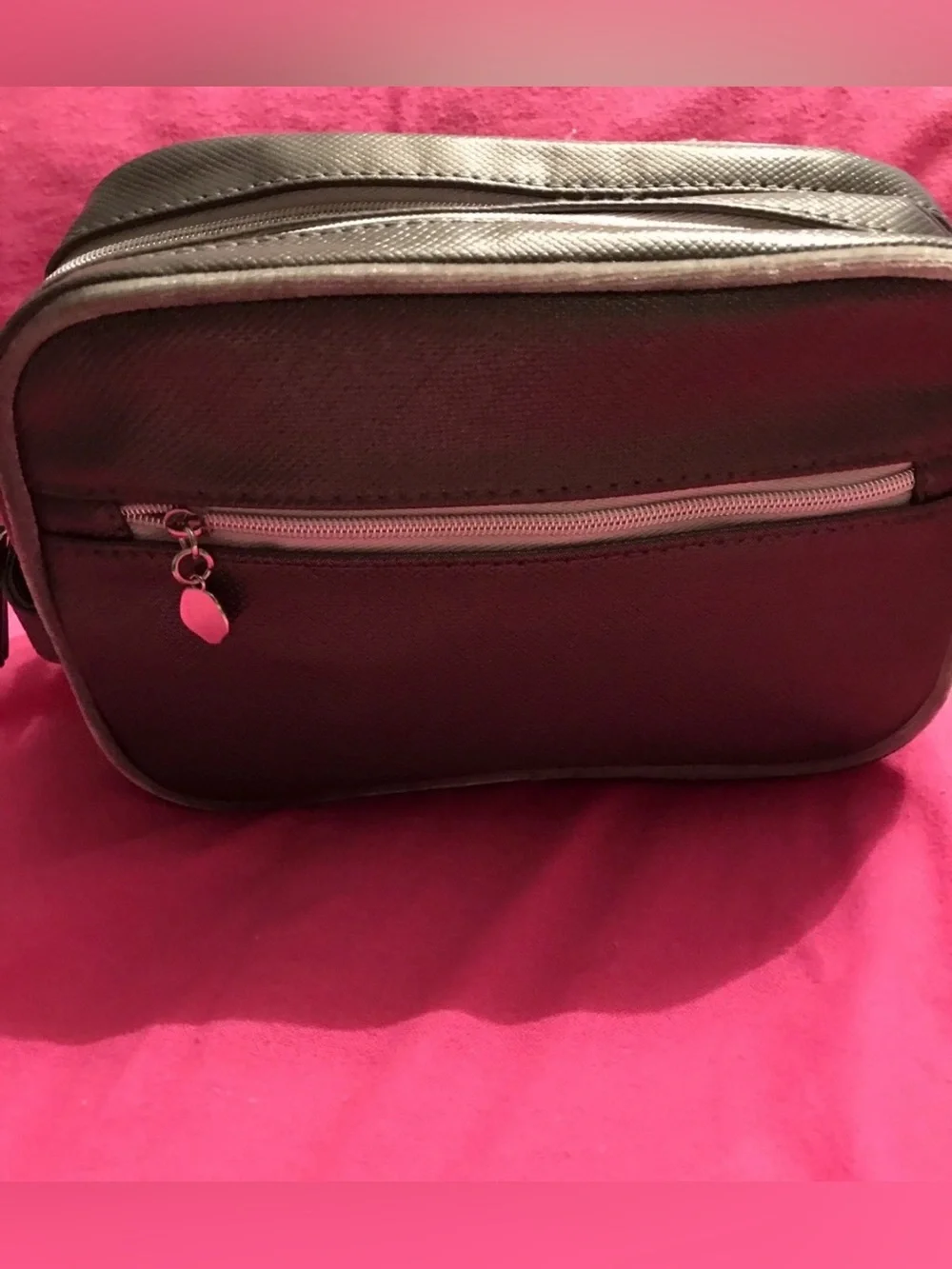 Lancôme Dark Gray Metallic Shimmer Cosmetic/Makeup Beauty Bag
